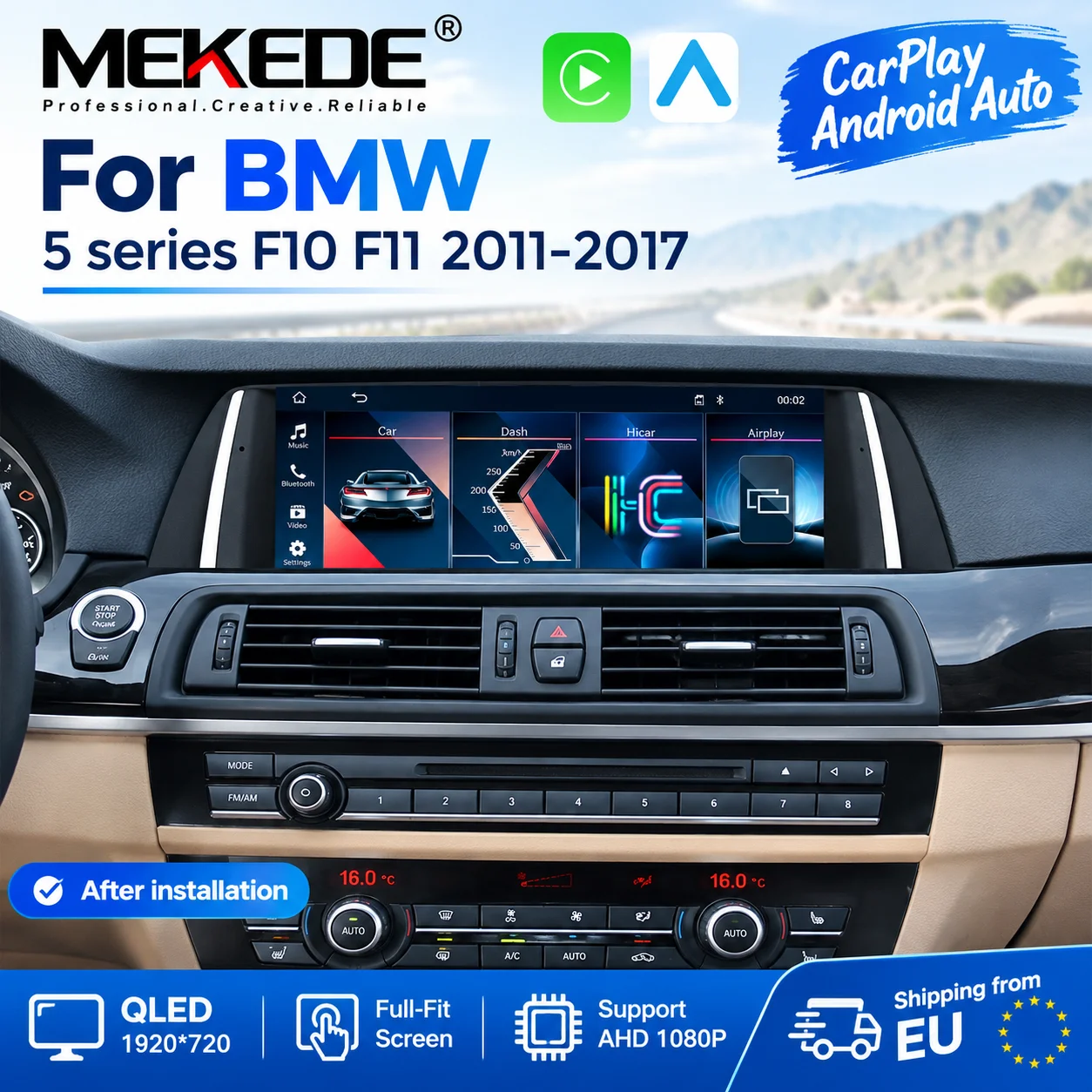 MEKEDE 1920*720P QLED Linux 10,25-Zoll-Touchscreen, kabelloses Carplay, Android Auto-Display für BMW 5er F10 F11 2011 2012 2013 2014 2015 2016 2017 CIC NBT System, Autoradio, Multimedia-Player,