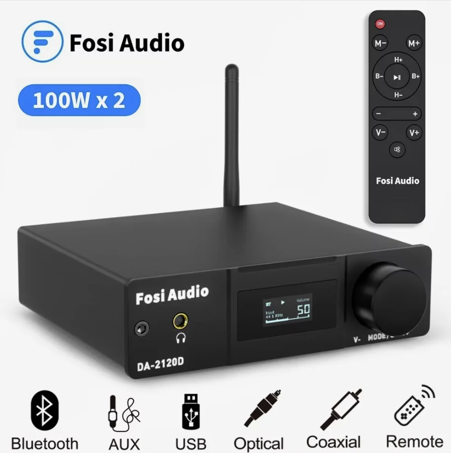 Fosi Audio DA2120D Bluetooth Amplifiers 2.1 Channel Stereo USB DAC Power Amp Coaxial Optical AUX Remote Control For Home Speaker