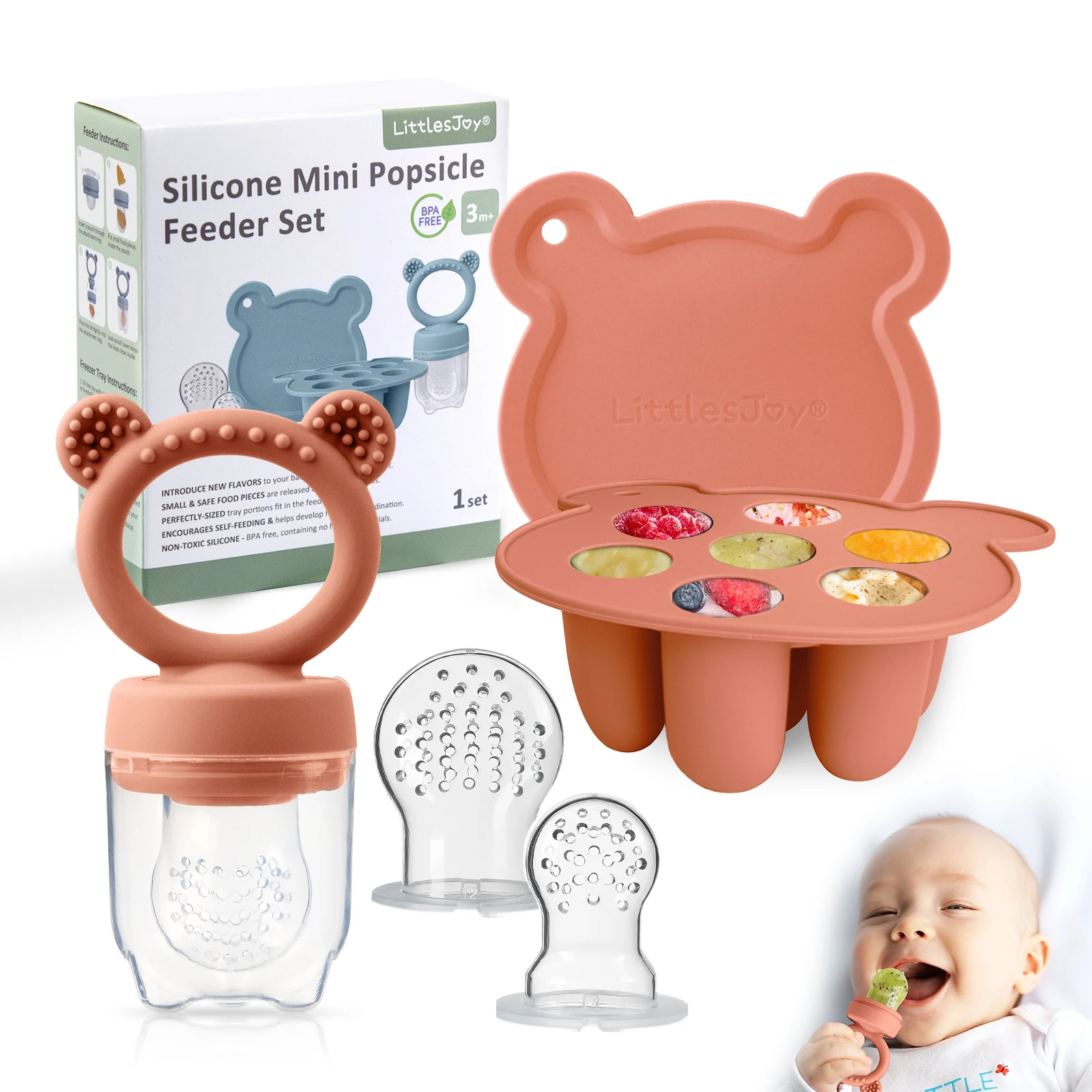 Gift set-Animal Design Baby Fruit Feeder Freezer Tray Baby Food Frozen Breast Milk Ice Cube Mold Fruit Feeder Set  With Nipples