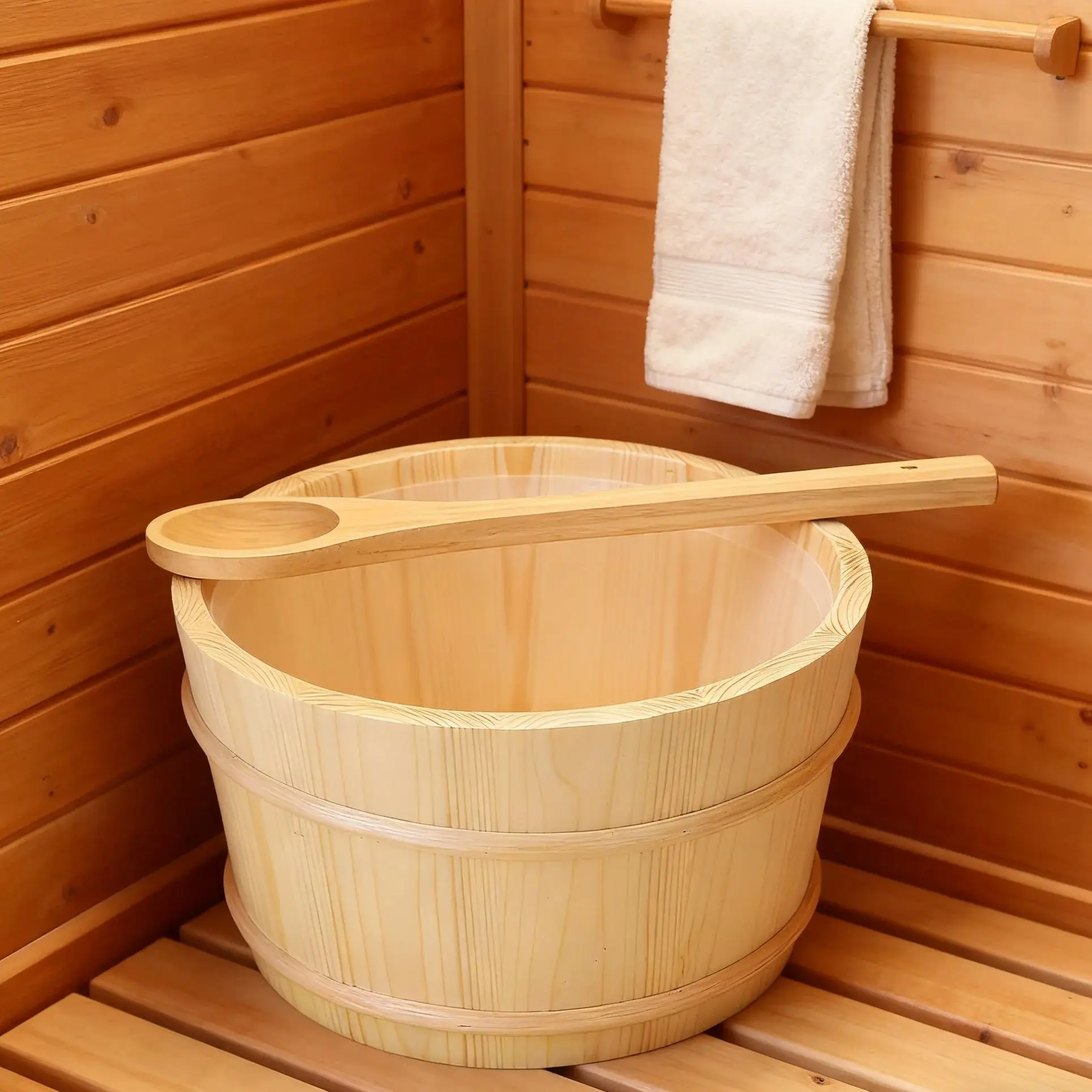 4L Sauna Barrel and Ladle SPA Steaming Bathroom Tool for Bath Sauna Room