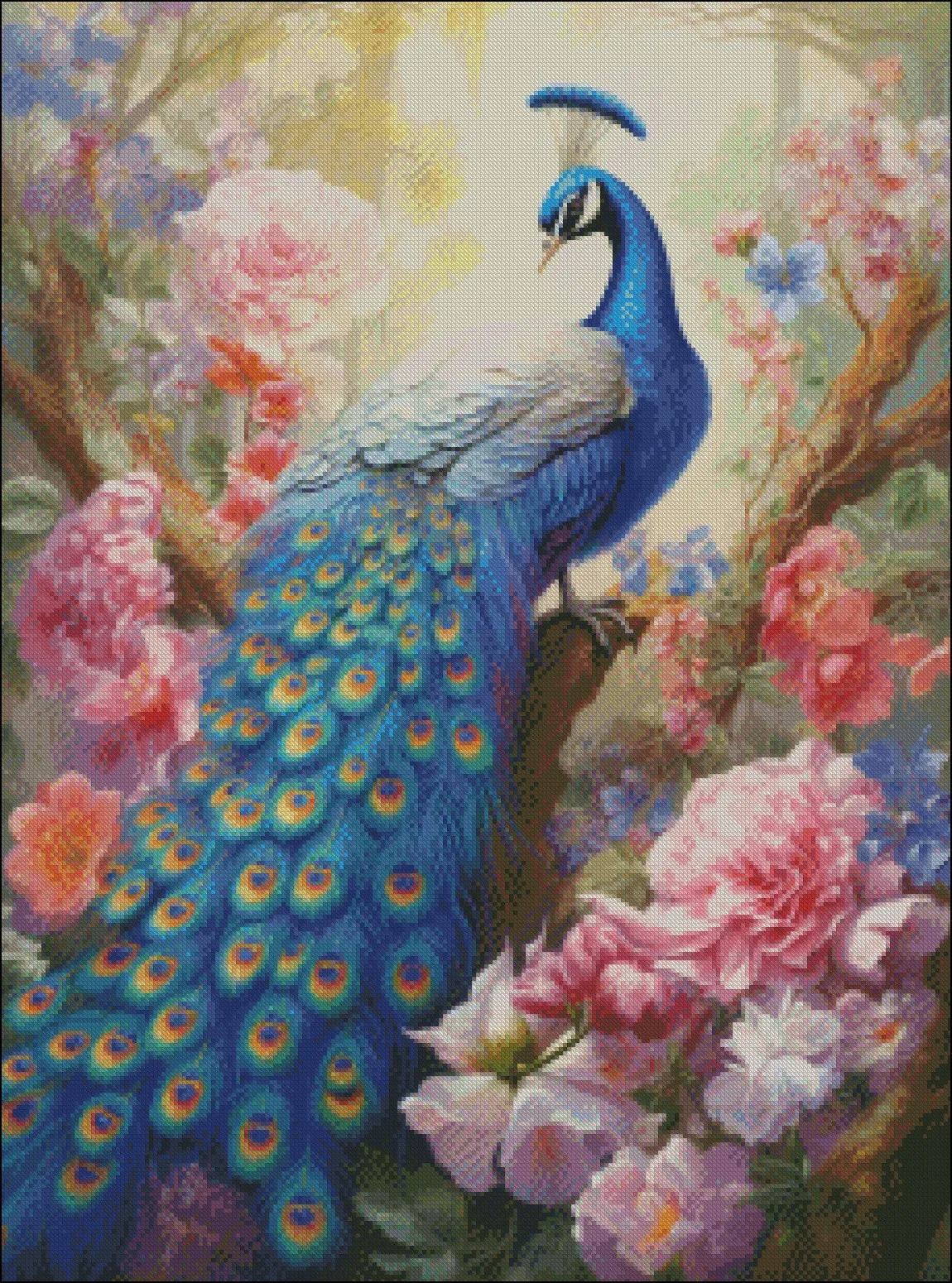 Embroidery Counted Cross Stitch Kits Needlework - Crafts 14 ct DMC Color DIY Arts Handmade Decor - Peacock and Flowers in Jungle