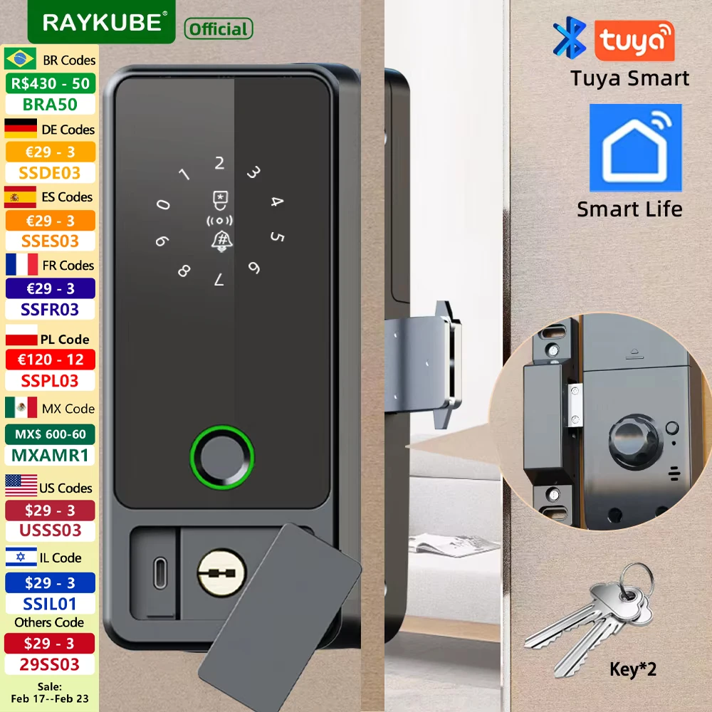 RAYKUBE G18 Tuya Bluetooth Smart Door Lock Fingerprint Electronic Digital Lock APP/IC Card/Password Unlock For Steel/Wooden Door