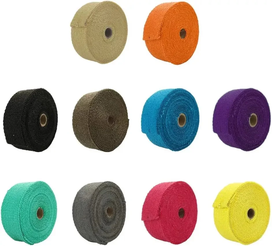 Rouleau d'enveloppe thermique d'échappement en fibre de verre de haute qualité 1M 5M 10M 15M pour bande de protection thermique de moto avec attaches en acier inoxydable titane noir