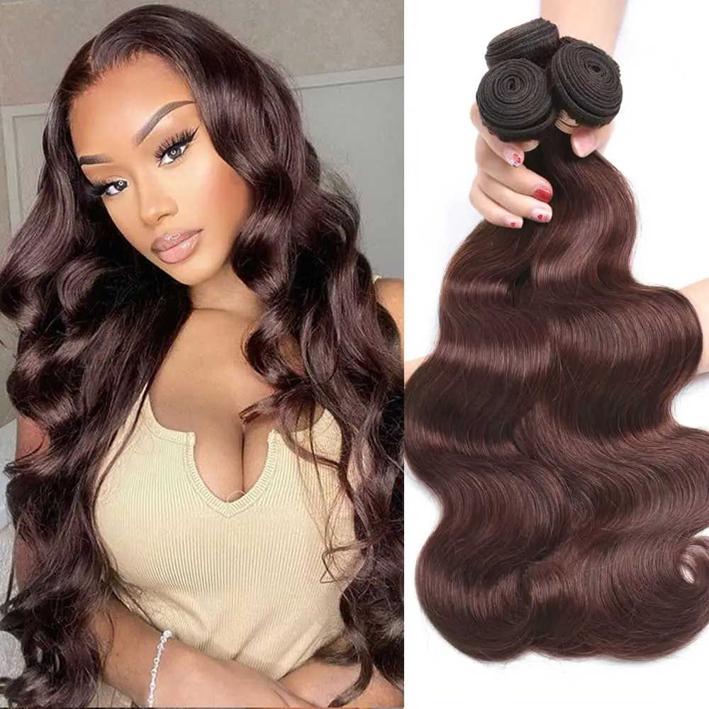 Brown Body Wave Bundles Human Hair 20 22 24Inch Brown Hair Weave 3 Bundles Brazilian Bundles Human Hair Extensions 4# Color