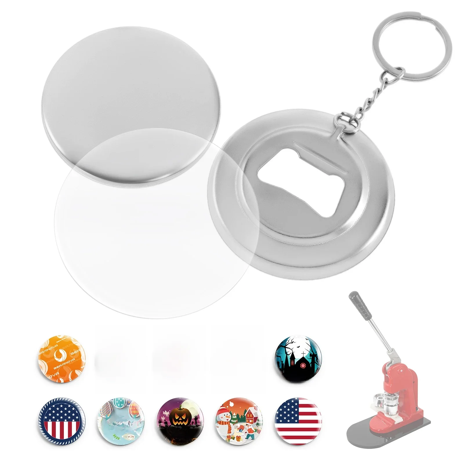 Ouvre-bouteille KeyJO pour badge Pro, bouton d'alimentation, pièces de base, matériaux, machine, 58mm, 50 pièces, 100 pièces