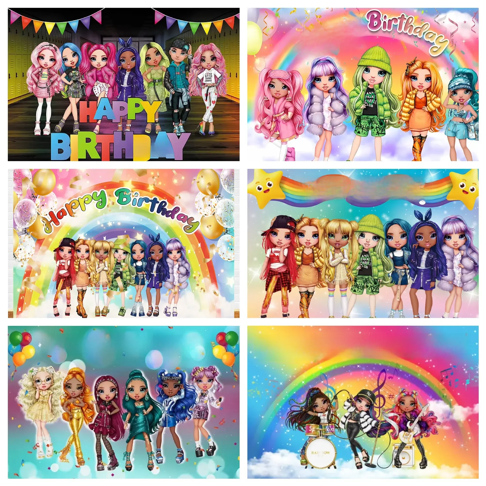 Halo Cartoon Regenbogen hohen Hintergrund Mädchen Stil Puppe Geburtstags feier Dekoration Vinyl