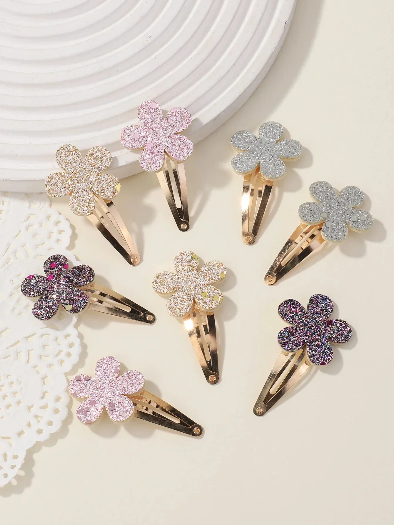 8 sztuk moda brokat tęczowy kwiat królik BB ręcznie robione spinki do włosów dla śliczne dziewczyny spinki do włosów Barrettes nakrycia głowy akcesoria do włosów — zdjęcie 2