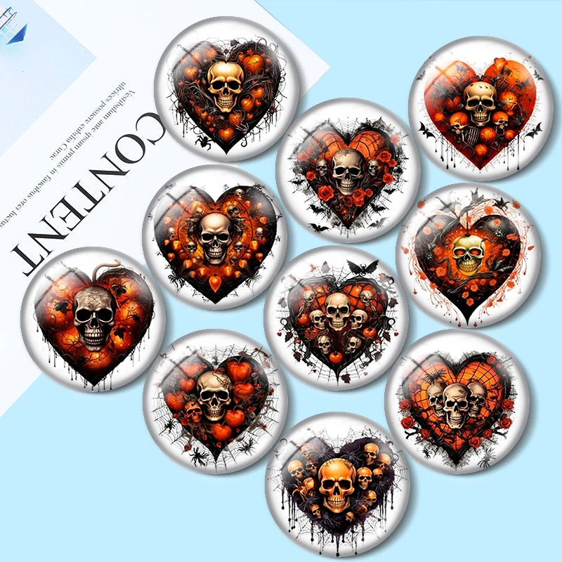 

Watercolor Halloween Hearts 10pcs 12mm/18mm/20mm/25mm Round photo glass cabochon demo flat back Making findings