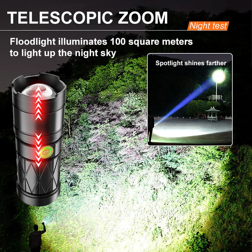 Super Long Distance Shot LED Spotlight Flashlight 9000mAh Type-C USB Rechargeable Powerful 1000000LM LED Flashlight for  Camping