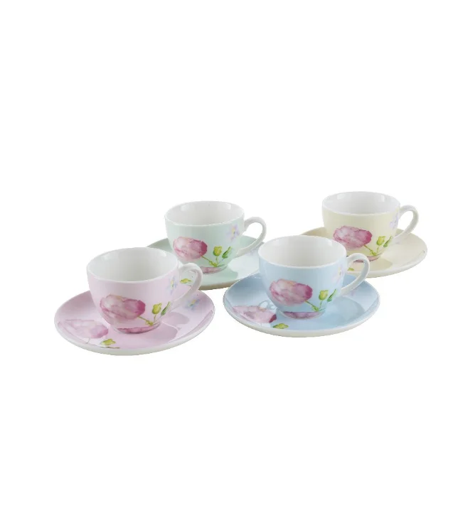 

Cup With Handle, Decorative Porcelain Coffee Cup, Handmade Flower Patterned Modern Mug, design Tea Cup Set Of 4