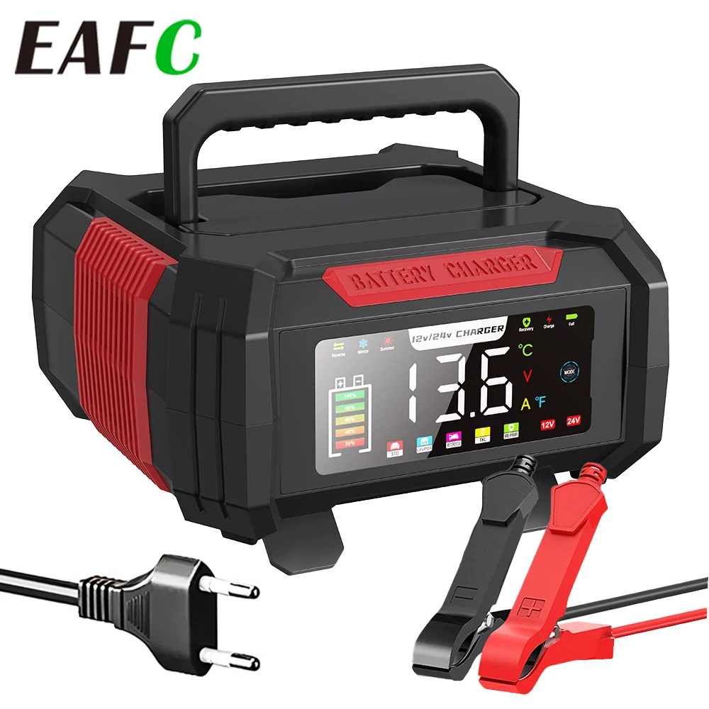 EAFC 15A/8A Car Battery Charger 12V/24V All-in-One Intelligent Battery Charger Repairer for Lead-acid LiFePO4 Batteries