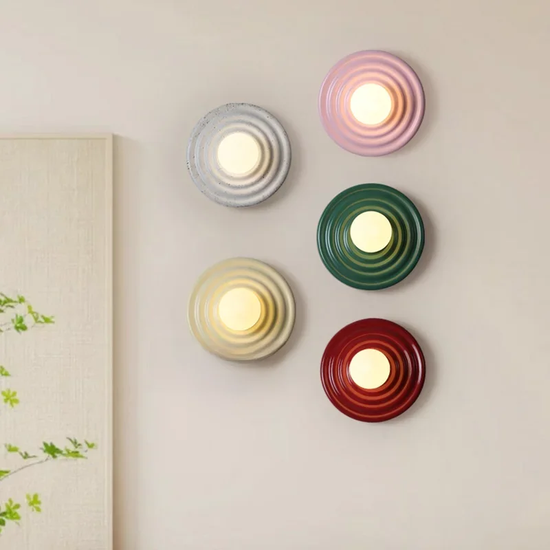 Applique Murale LED Colorée Vintage en Résine Rouge, Verte, Rose, Blanche, Lampe de oral et Ronde Japonaise pour Couloir et Escalier G4