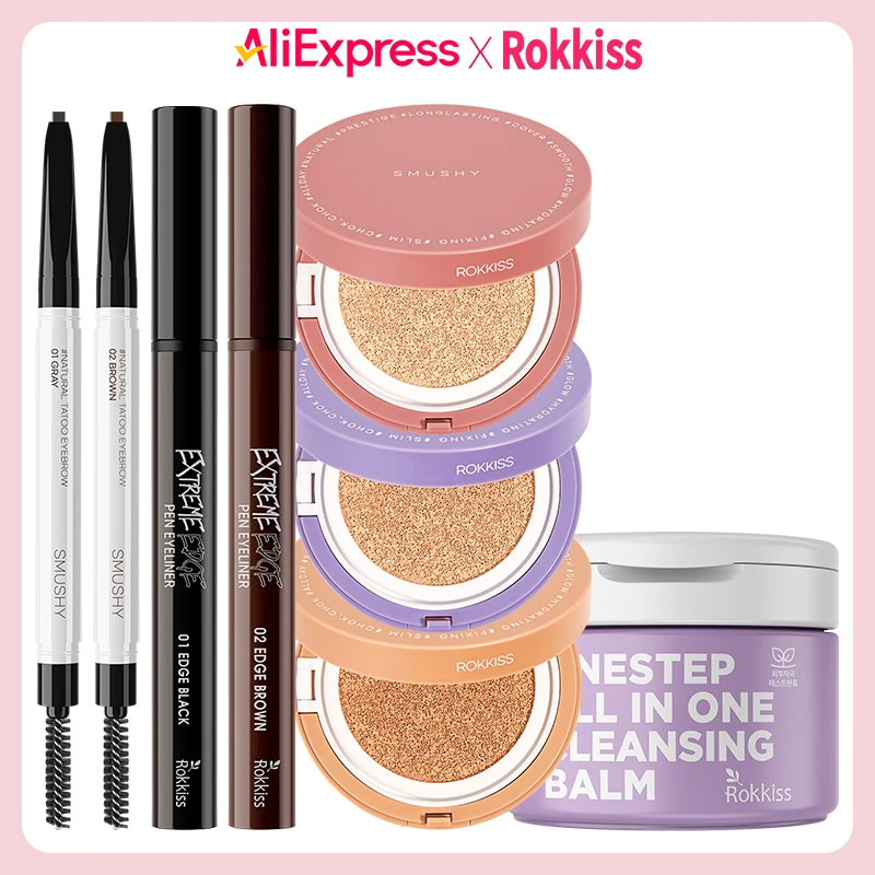 Rokkiss Onestep All in One Cleansing Balm + Extreme Edge Pen Eyeliner + SMUSHY Natural Tatoo Eyebrow + SMUSHY Cushion