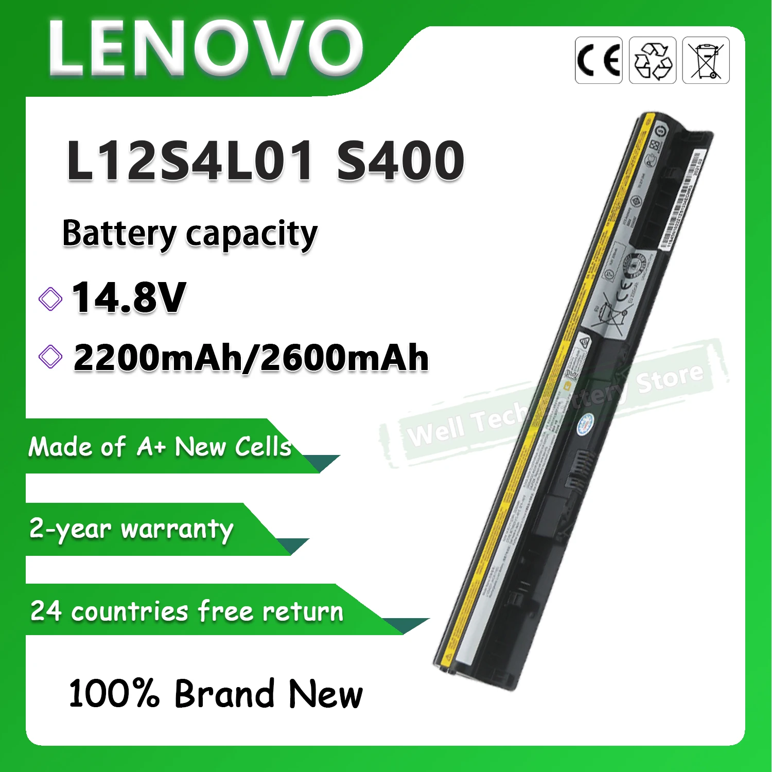 14.8V  2200mAh L12S4L01 S400 Laptop Battery For LENOVO IdeaPad S300 S310 S400u S400 S405 S410 S415 Touch Series