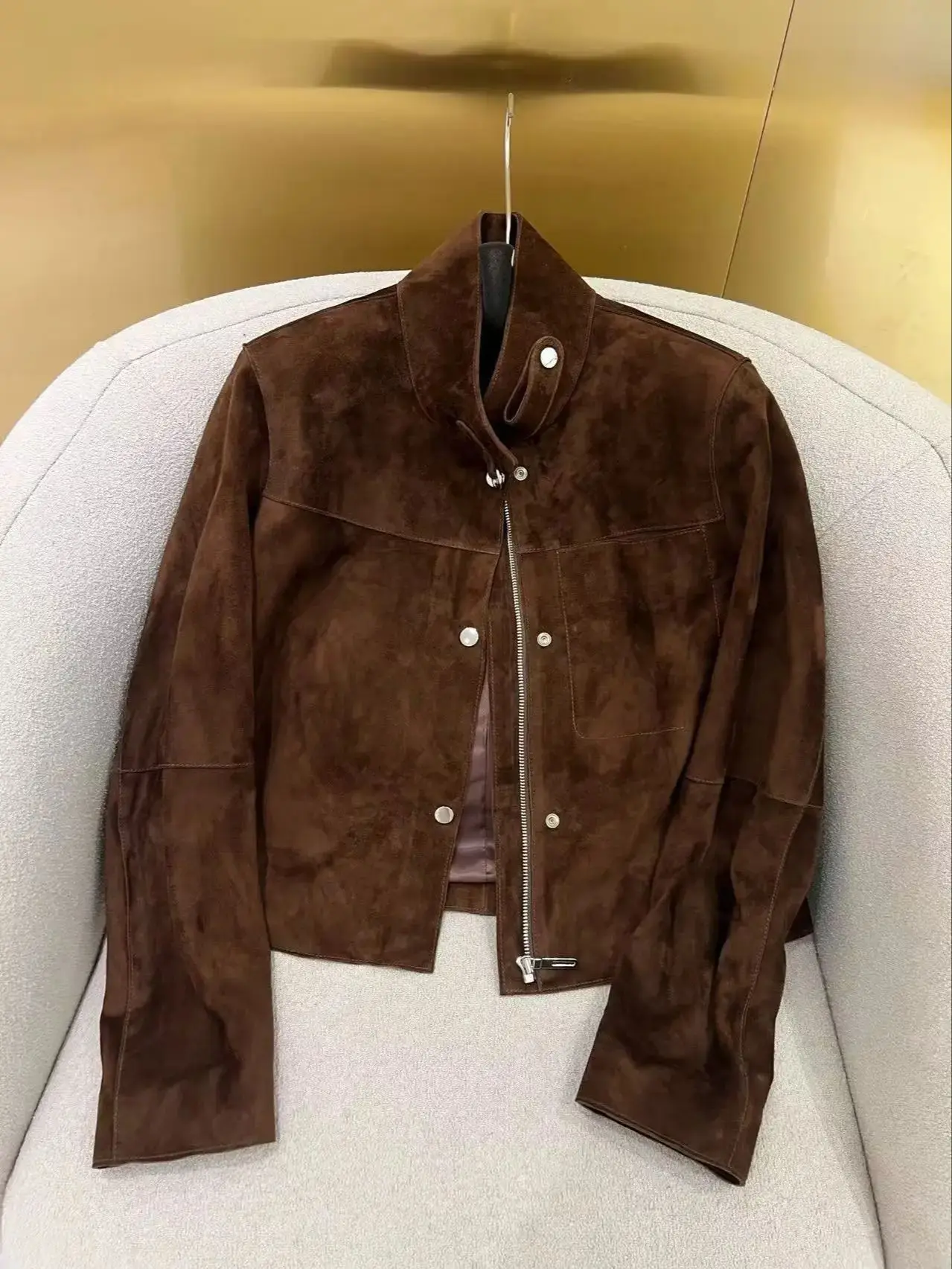 Stijlvol casual damesjack van echt suède met opstaande kraag