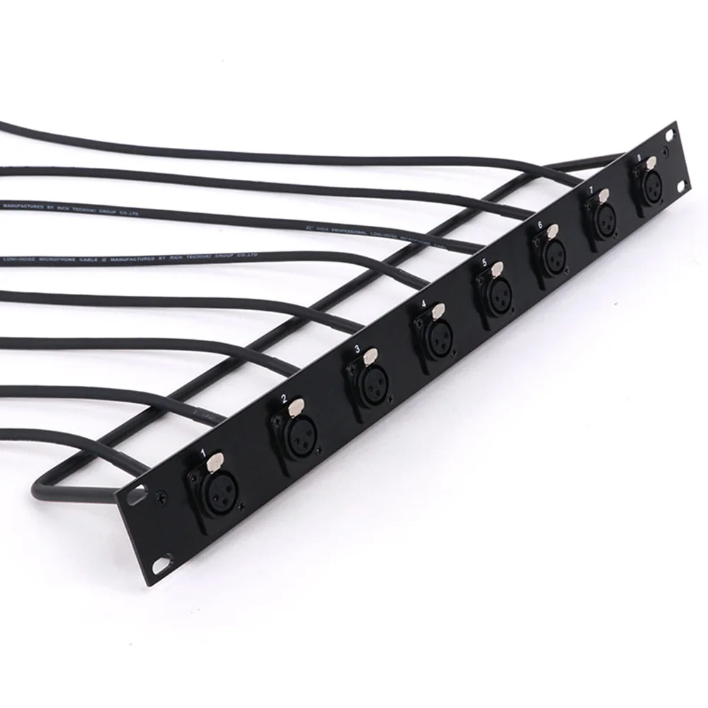 1pc Customized Cabinet 8-Way 1U Jumper Rack,8-Hole Panel Mount 3Pin XLR Male/Female Chassis MIC Socket+Audio Shielded Wire Open