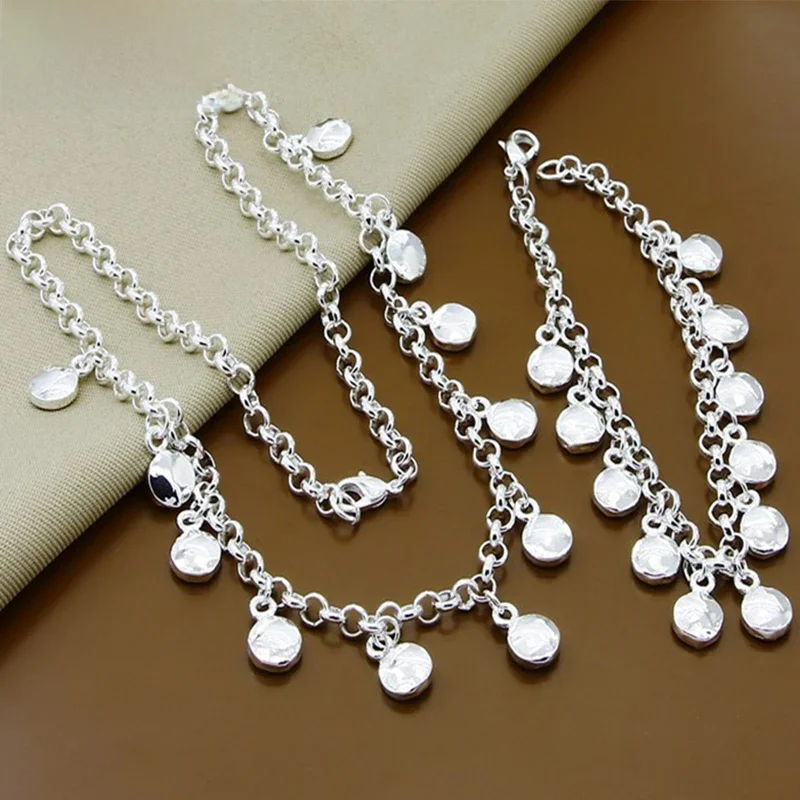 DOTEFFIL 925 Sterling Silver Round Bean Chain Naszyjnik Zestaw bransoletek dla kobiety Ślub Zaręczyny Impreza Moda Biżuteria z urokiem — zdjęcie 2