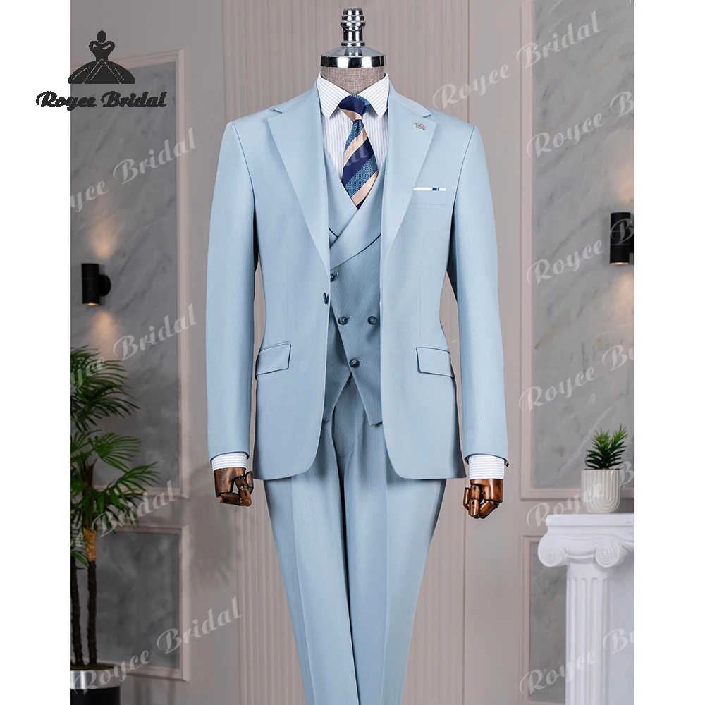 Blue Three Piece Single Breasted Wedding Men's Suits 2026 Notch Lapel Business Evening Suits costume homme mariage
