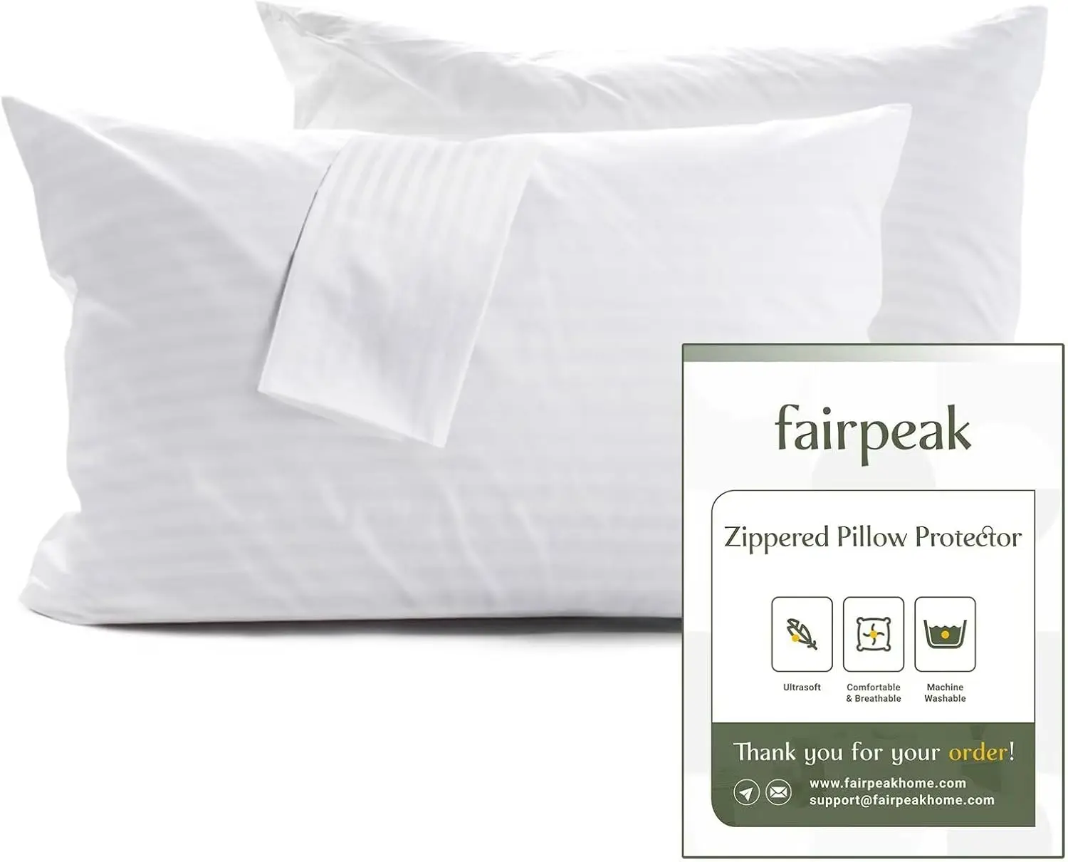 4PK Pillow Protectors With Zipper, Bed Pillow Cover, Luxury Hotel Quality, Breathable, Soft, Machine Washable,