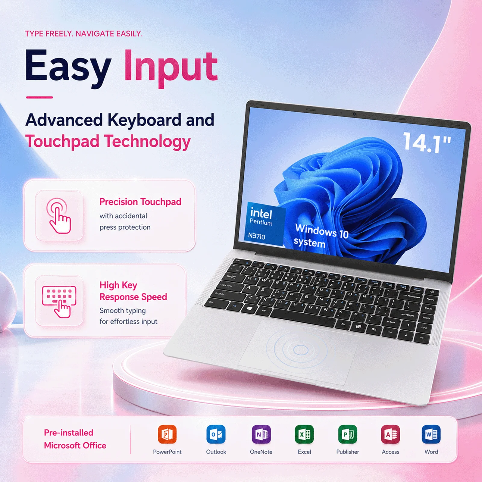 Ultra Slim Brand New PC 14.1'' Laptop Computer N3710 Quad Core 12GB RAM 256GB SSD Windows 10 Pro Notebook PC FHD 1080P Display Ultra Thin Portable Laptop WiFi Bluetooth 5.2 Webcam Computer for Student Business Office Home Use Lightweight Laptop PC