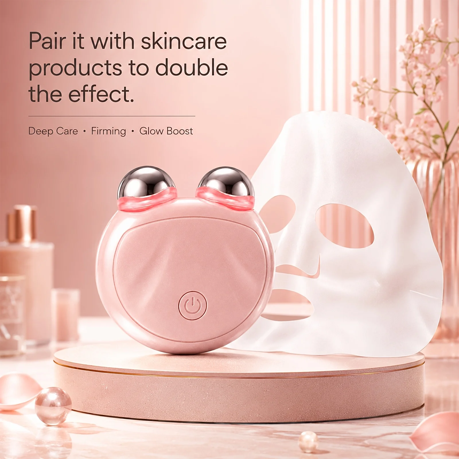 4-in-1 EMS Facial Lifting Massager, Dual Roller Face Sculpting Device with Red & Blue Light, Vibration Massage, Skin Firming & Tightening Care, USB-C Rechargeable Portable Beauty Tool for Face Eye Neck Arms Legs, 10-Min Daily Home Travel Skincare