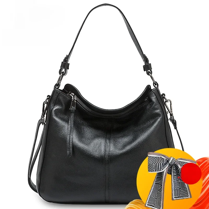 Zency 100% Skórzana Torba Damska na Ramię, Elegancka, Klasyczna Czarna Torba typu Hobo, Pojemna Torba Codzienna, Torba na Ramię, Torba Kurierska, Szara — zdjęcie 2