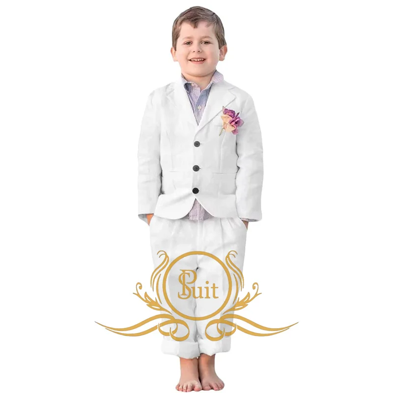 Summer Linen Boys Suit 2 Piece Jacket Pants Wedding Tuxedo Beach Party Clothes Customized Kids Blazer