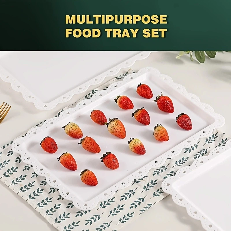 صينية إفطار بلاستيكية مستطيلة ، صينية تقديم متينة وقابلة لإعادة الاستخدام ، صينية طعام خفيفة للخضروات ، وجبة خفيفة ، 5 *