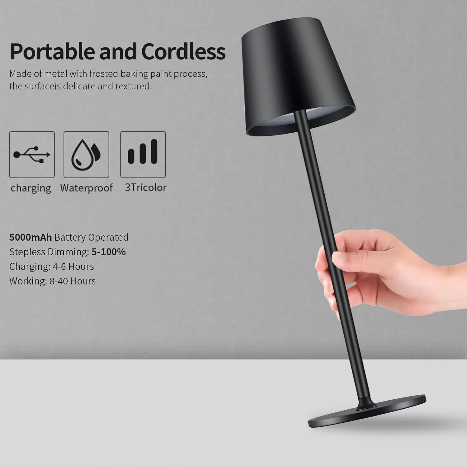 Cordless Table Lamps Portable LED Desk Lamp Rechargeable Touch Nightlight Lamp Wireless Design for Restaurant/Bedroom/Bars