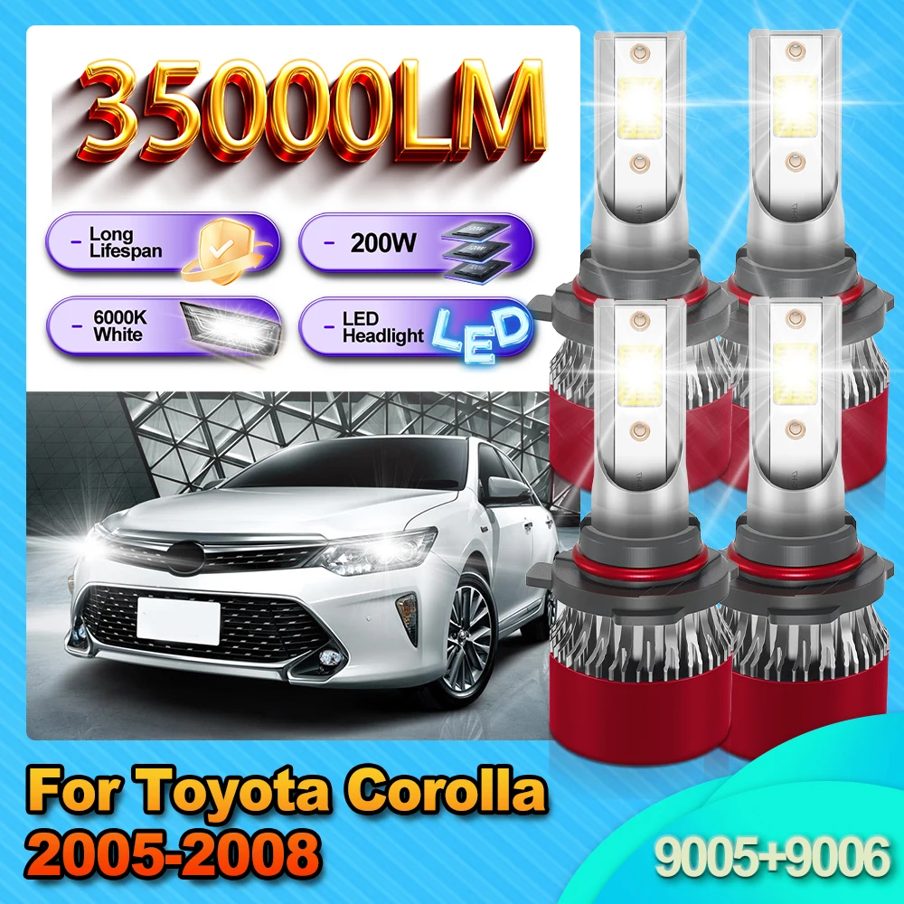 

200W 9005 High Beam Headlight Bulb Long Lifespan 9006 Low Beam Headlamp Ampoule 6000K Canbus For Toyota Corolla 2005 2006-2008