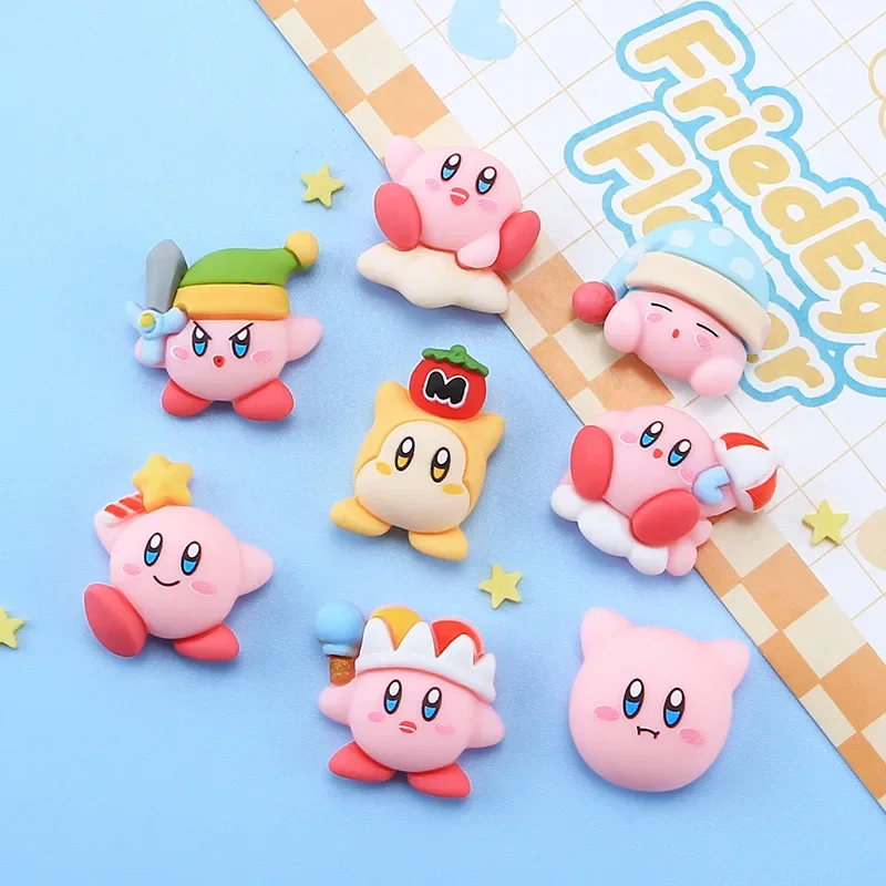 8 pièces de figurines miniatures mignonnes de dessins animés et d'anime, Star Kirby, pour clous d'oreilles, épingles à cheveux, décorations d'ongles, gobelets, coques de téléphone, accessoires DIY en