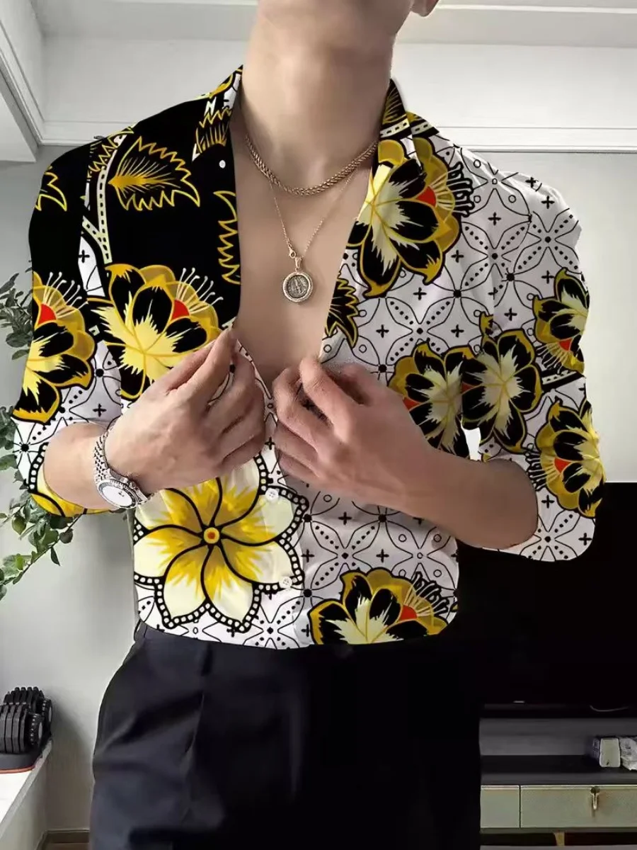 

2026 Men's Summer Beach Shirt, Long Sleeve, Hawaiian Vacation Style Pattern Shirt, New Arrival