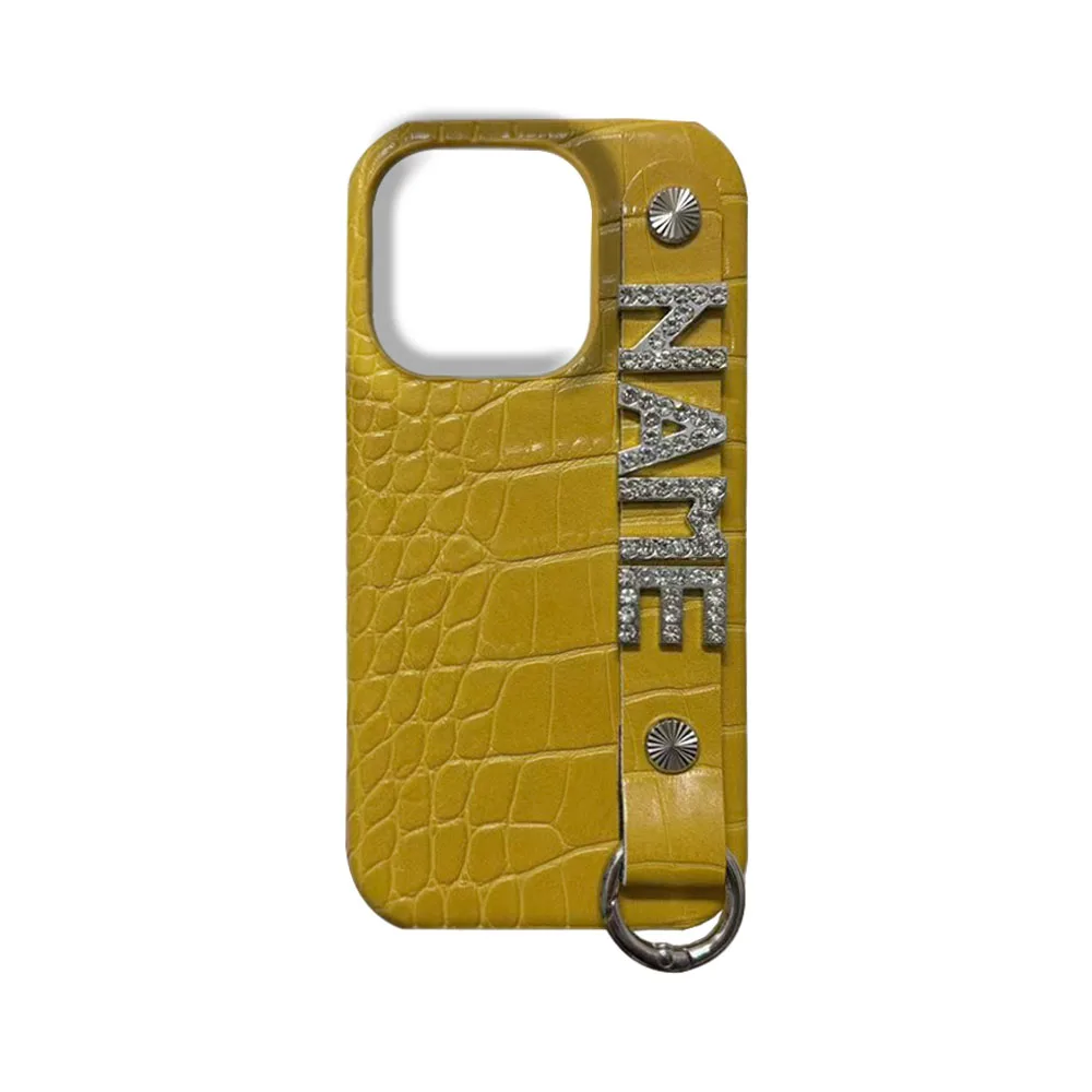 Für iPhone 17 Pro Max 17 Pro 17 16 15 14 13 Pro Max 15 Pro Luxus Personalisiertes Benutzerdefiniertes Namens-Silber-Diamant-Buchstaben-Leder-Handyhülle