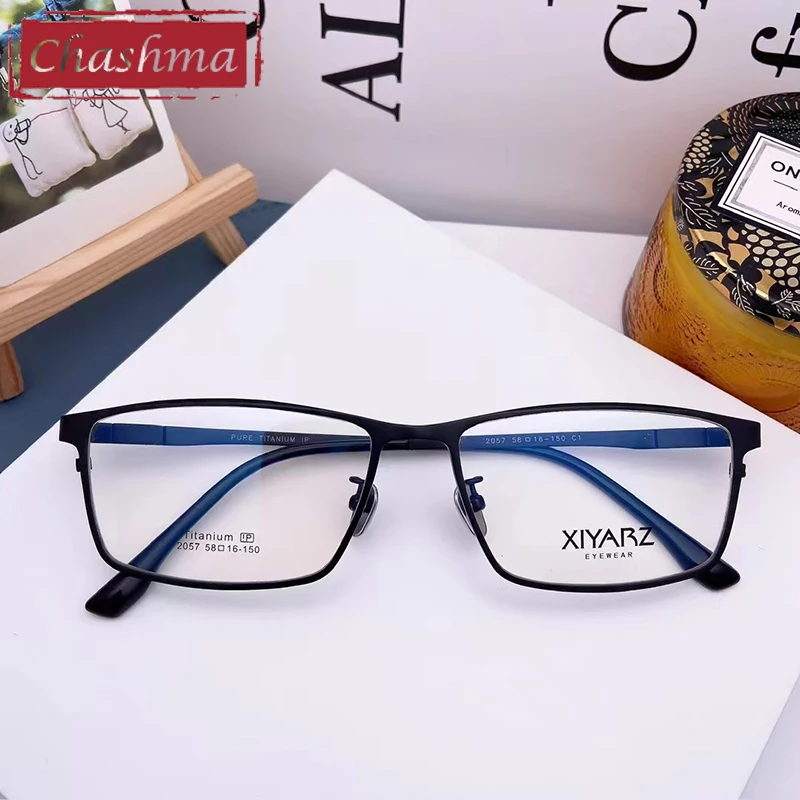 

Chashma Men Big Frame 58mm Pure Titanium Wide Face Prescription Eyeglasses Flexible Large Temples 150mm Light Optical Frame