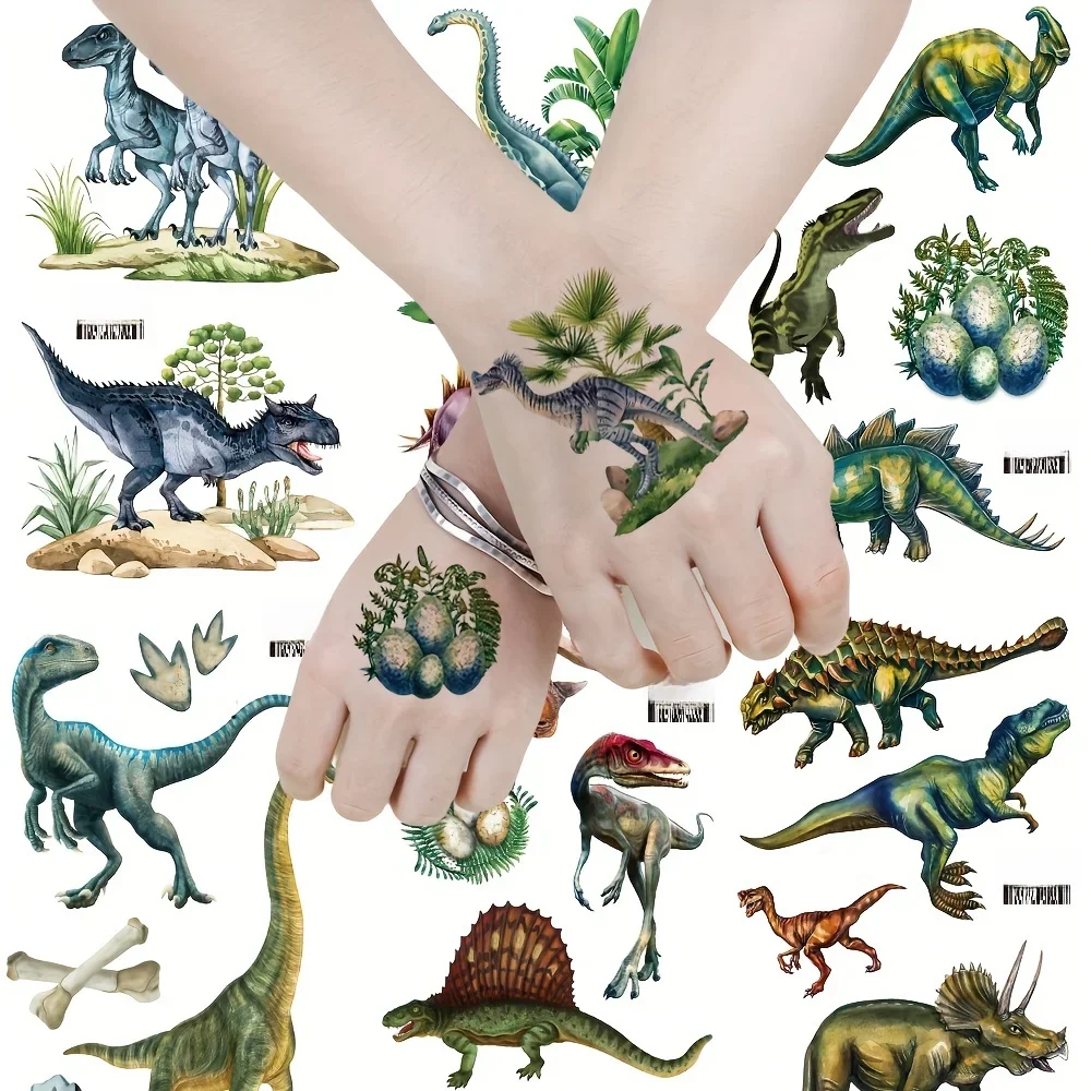 12 arkuszy 3D dinozaur tymczasowe tatuaże Dino wodoodporne realistyczne naklejki z tatuażami T-Rex dla chłopców dziewcząt upominki na przyjęcie urodzinowe — zdjęcie 2