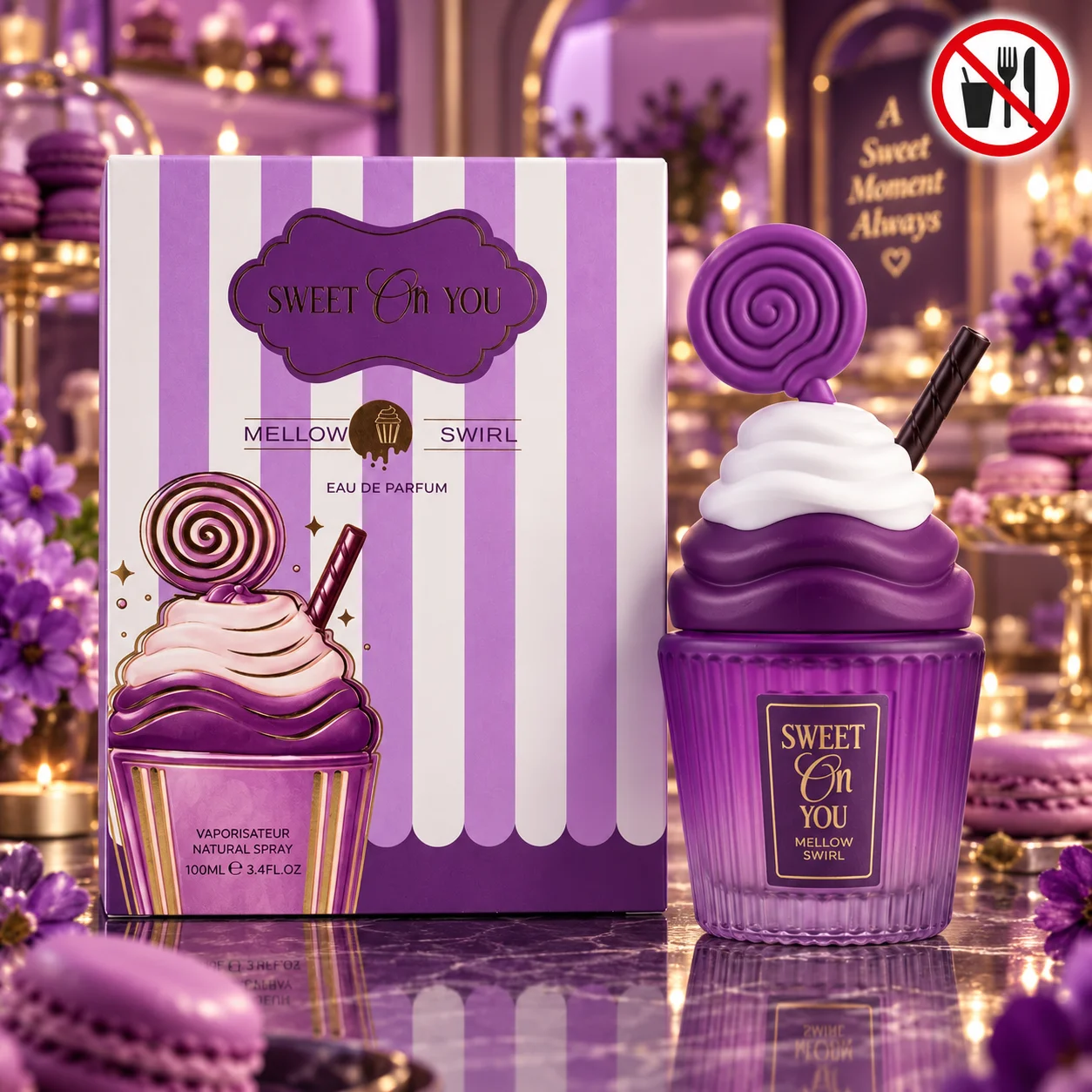 Afaq Sweet on You Mellow Swirl Parfum 100 ml. Parfum féminin doux aux notes de fraise et de framboise, un cœur de nuage de sucre et une base de crème fouettée soyeuse, crème vanillée