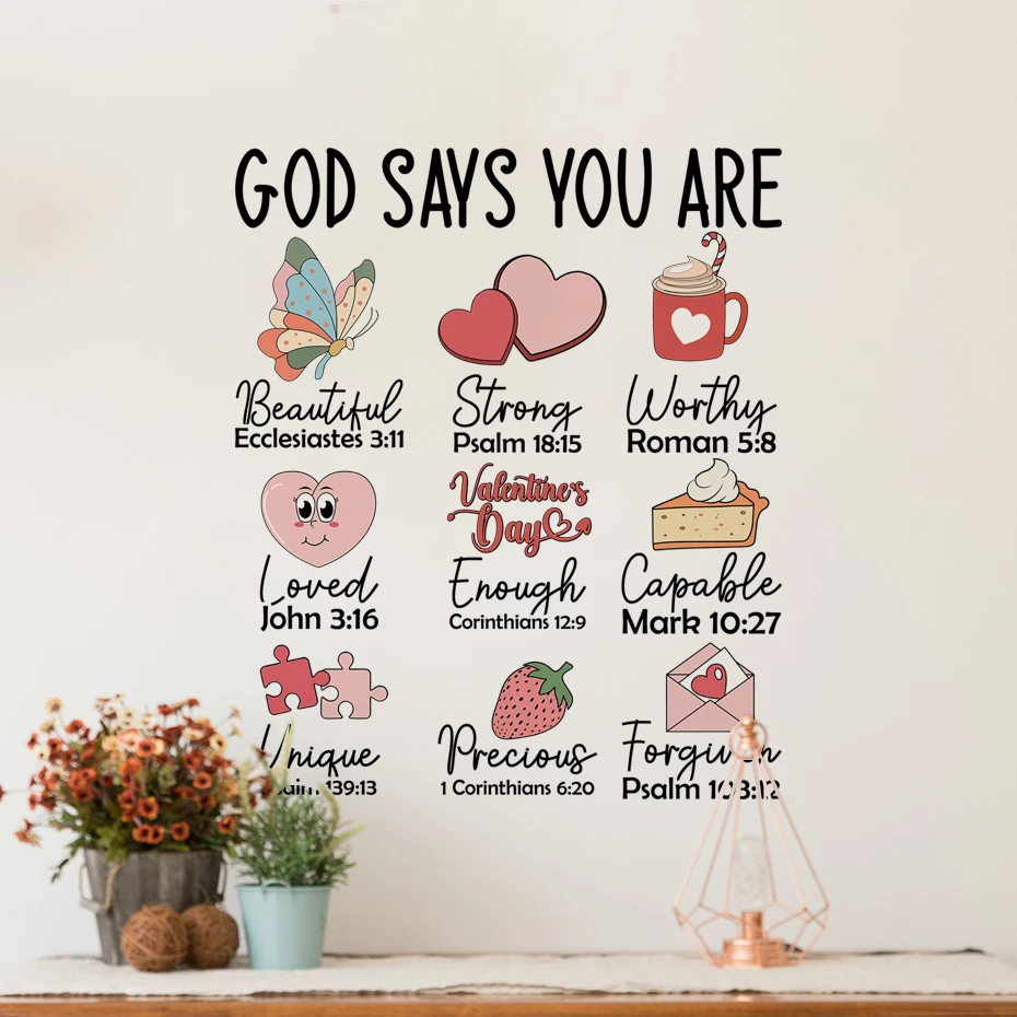 God Says You Are Jesus Christian Valentine bible verse Wall Stickers Art Home Decorations Wall Decals for Party Wedding Display