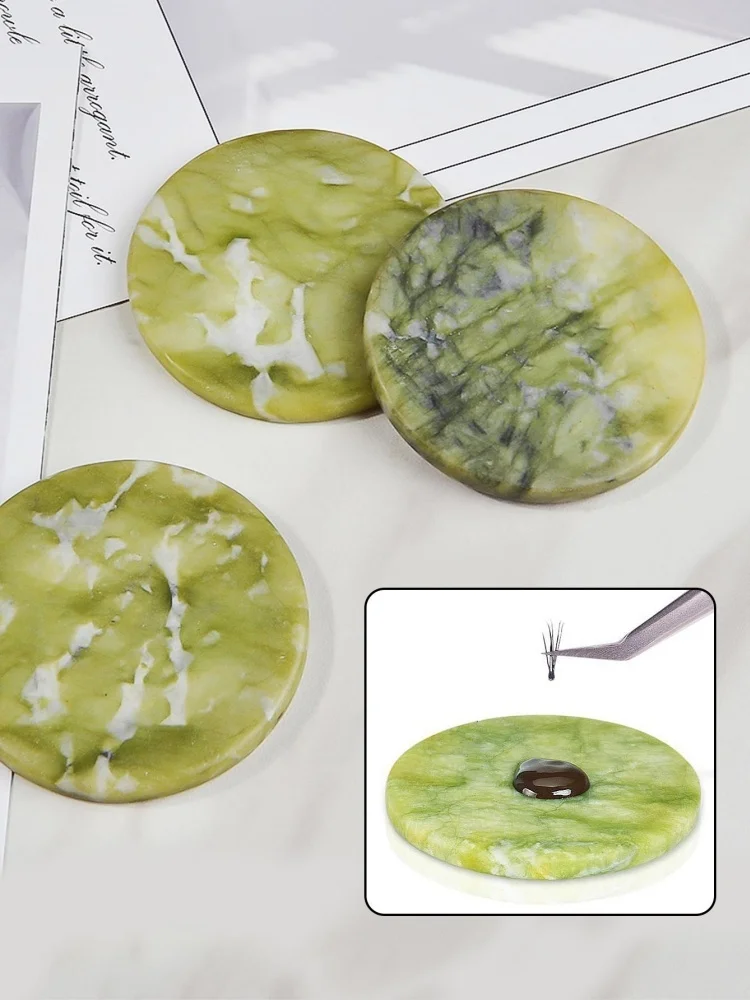 Klimonla Green Marble Jade Stone Pallet Round Eyelash Extension Glue Holder Adhesive Dispenser Tray for Lash Grafting Supplies