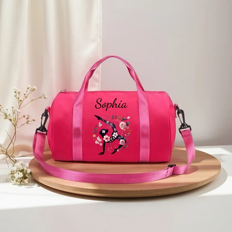 Custom Wreath Gymnastics Dance Print Crossbody Bag Personalized Name Nylon Large Capacity Fitness Yoga Swimming Travel Bag image 4