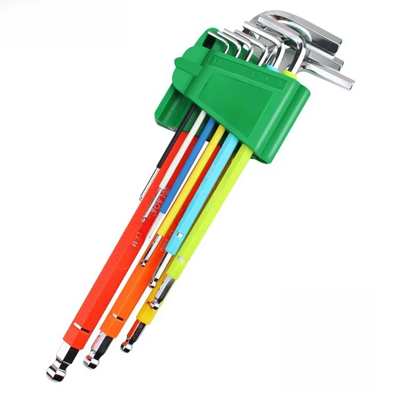 LAOA 9pcs S2 Hexagon Wrench L Type Hex Torx Colorful Ball-head Hex Screwdriver with Magnetic Rainbow