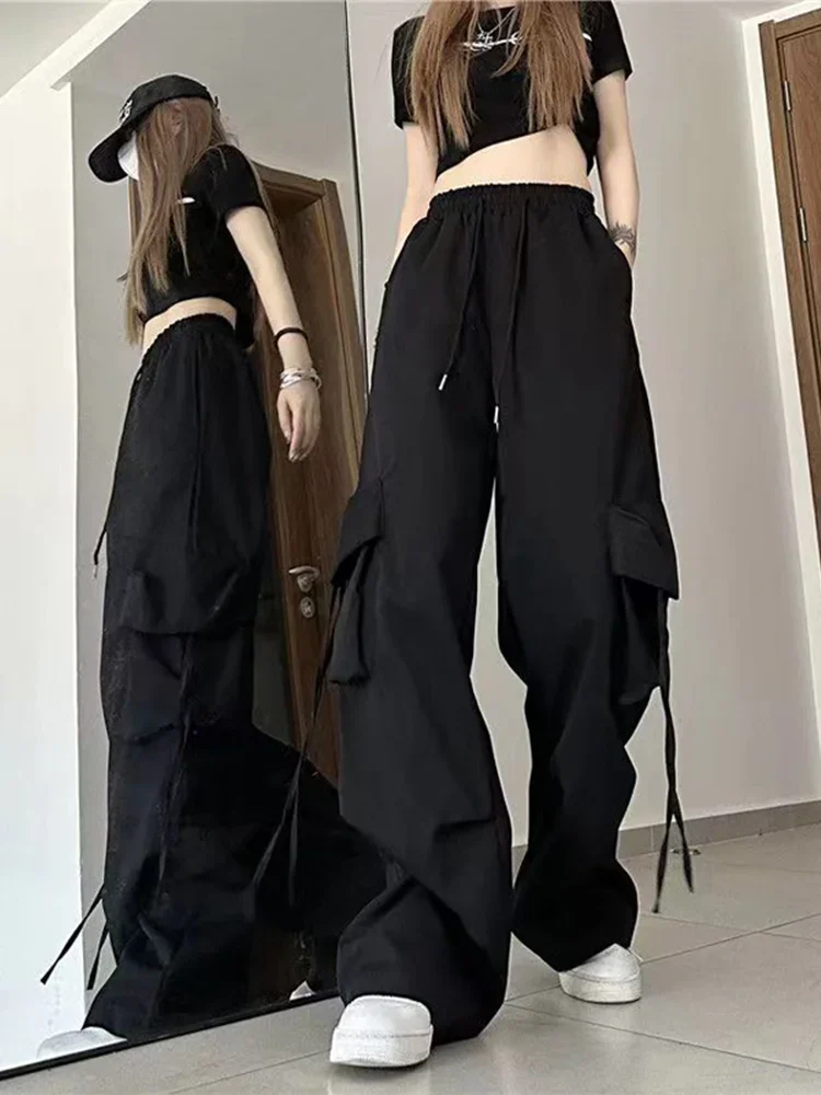 

Y2K Korean Cargo Pants Women Loose Causal Solid High Waist Multi Pockets Wide Leg Baggy Pants Streetwear Oversize Sweatpants