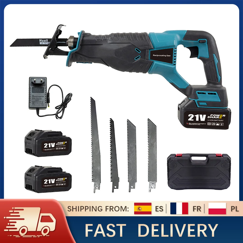 Scie alternative électrique sans fil 10000SPM, outil électrique 900W avec 4 lames, boîte de rangement de batterie 1/2 pour la coupe de tuyaux en bois et en métal