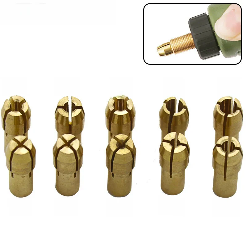 10 sztuk mosiężnych mini uchwytów wiertarskich Dremel z tuleją zaciskową, w tym 0,5/0,8/1,0/1,6/1,8/2,0/2,2/2,4/3,0/3,2 mm — zdjęcie 2