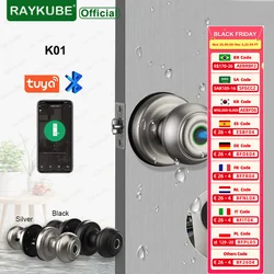 RAYKUBE K01 Tuya Bluetooth Smart Door Lock Auto Cylinder Waterproof Fingerprint Electronic Lock Knob APP/Key/Fingerprint Unlock
