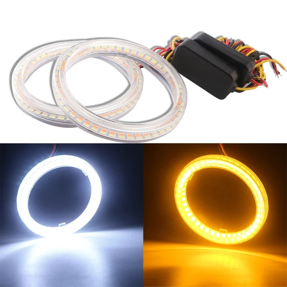 2 SZT. LED Angel Eyes Pierścienie Halo do Reflektorów Samochodowych 12V Białe i Żółte 70mm 80mm 90mm 100mm 110mm 120mm Chip 4014 z Plastikową Osłoną — 2