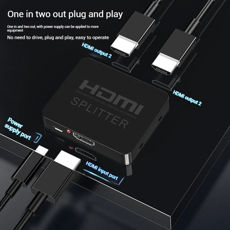 4K HDMI Splitter 1 in 2 Out HDMI Switch 1x2 HDMI Video Splitter Amplifier Dual Display for HDTV Box PC Monitor Projector Laptop