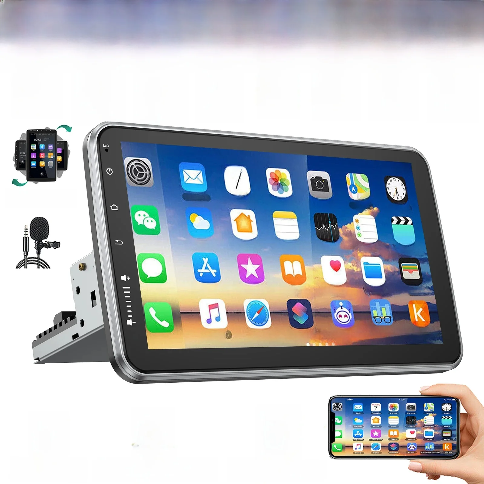 ESSGOO 10 "Android 13 4 + 64G Apple Carplay Android Auto Stereo Radio Enkele 1 DIN GPS Nav Bluetooth FM RDS WIFI USB EQ SWC - afbeelding 2
