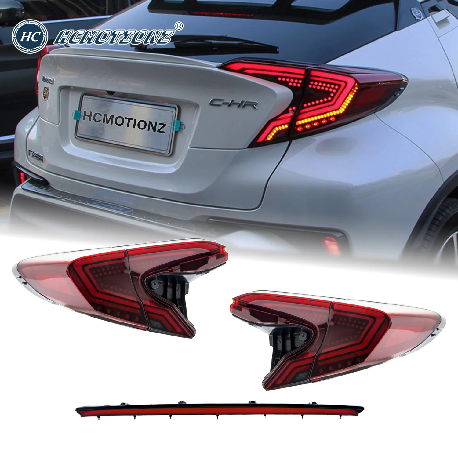 

HCMOTIONZ LED Tail Lights Assembly for Toyota CHR 2018 2019 2020 with Roof Spoiler DRL Car Styling Rear Lamps Accessories