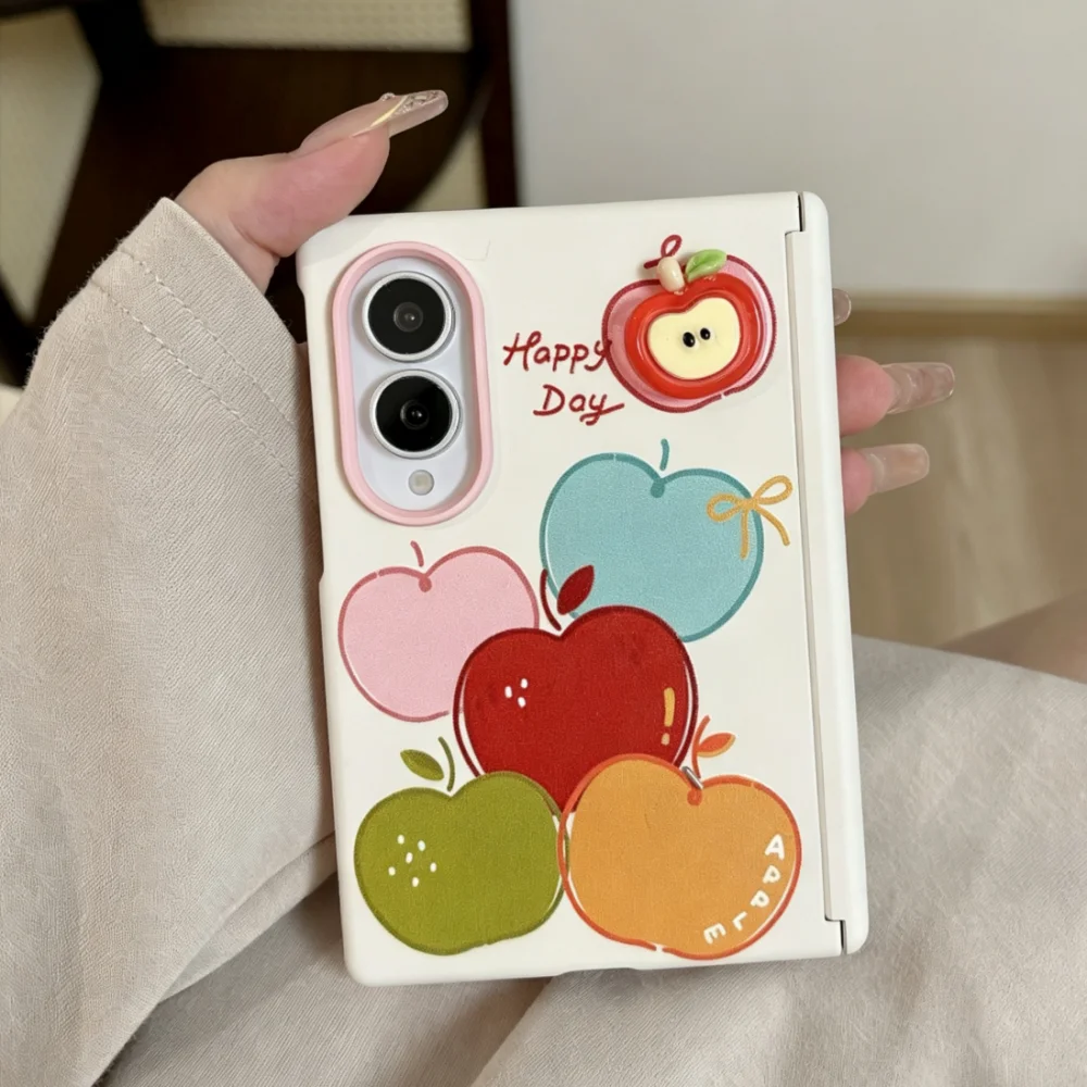 Cute 3D Apple Printed Magnetic Phone Case for Samsung Galaxy Z Fold 8 Cover With MagSafe Holder Kawaii Anti‑Fall Protective Case