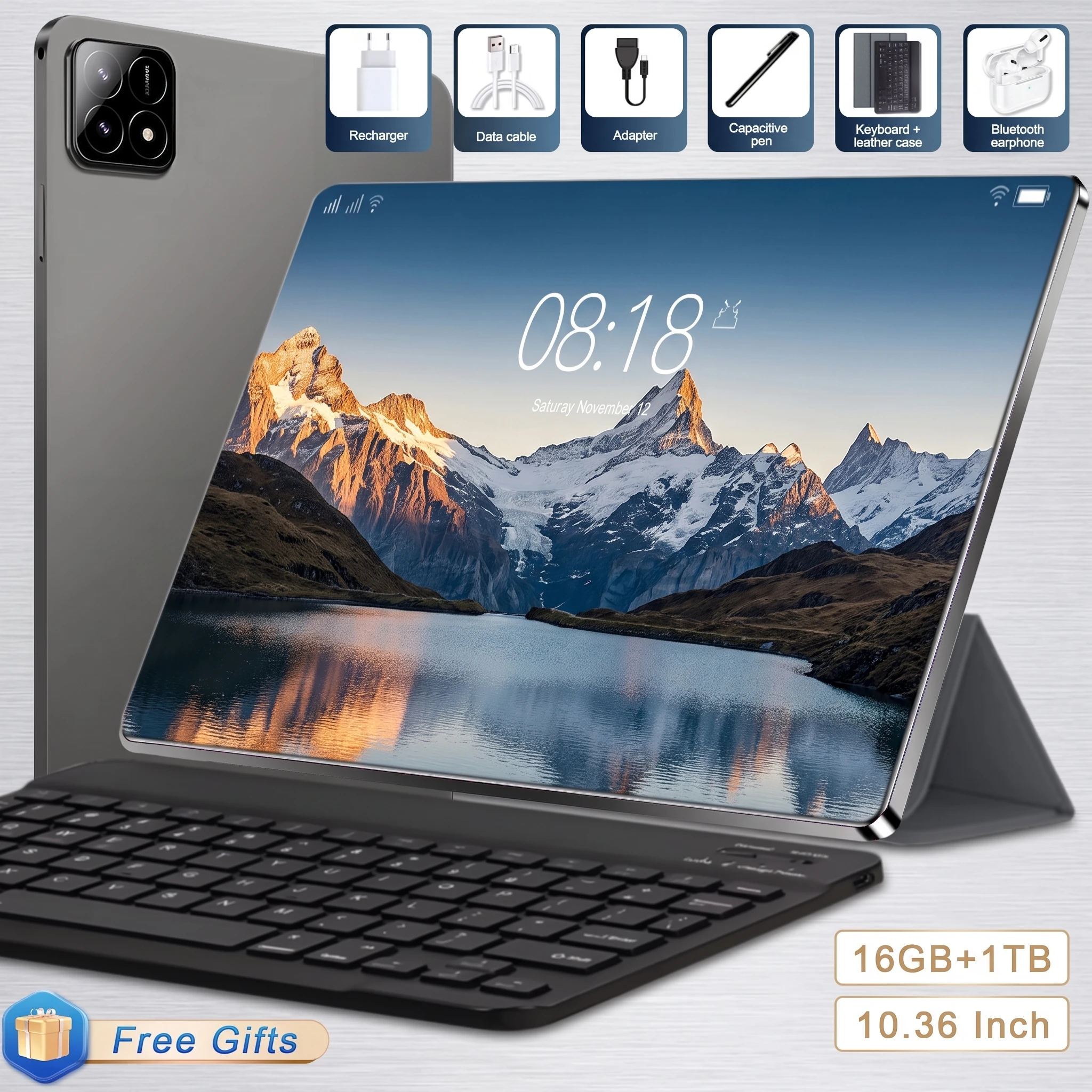 5G WiFi Tragbares 2026 Neues Android 13 Tablet 16GB RAM 1TB ROM 14-Kern 16MP+32MP Kamera 12000mAh Akku Ideal für Outdoor-Reisen und Unterhaltung